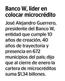 Banco W, líder en colocar microcrédito.