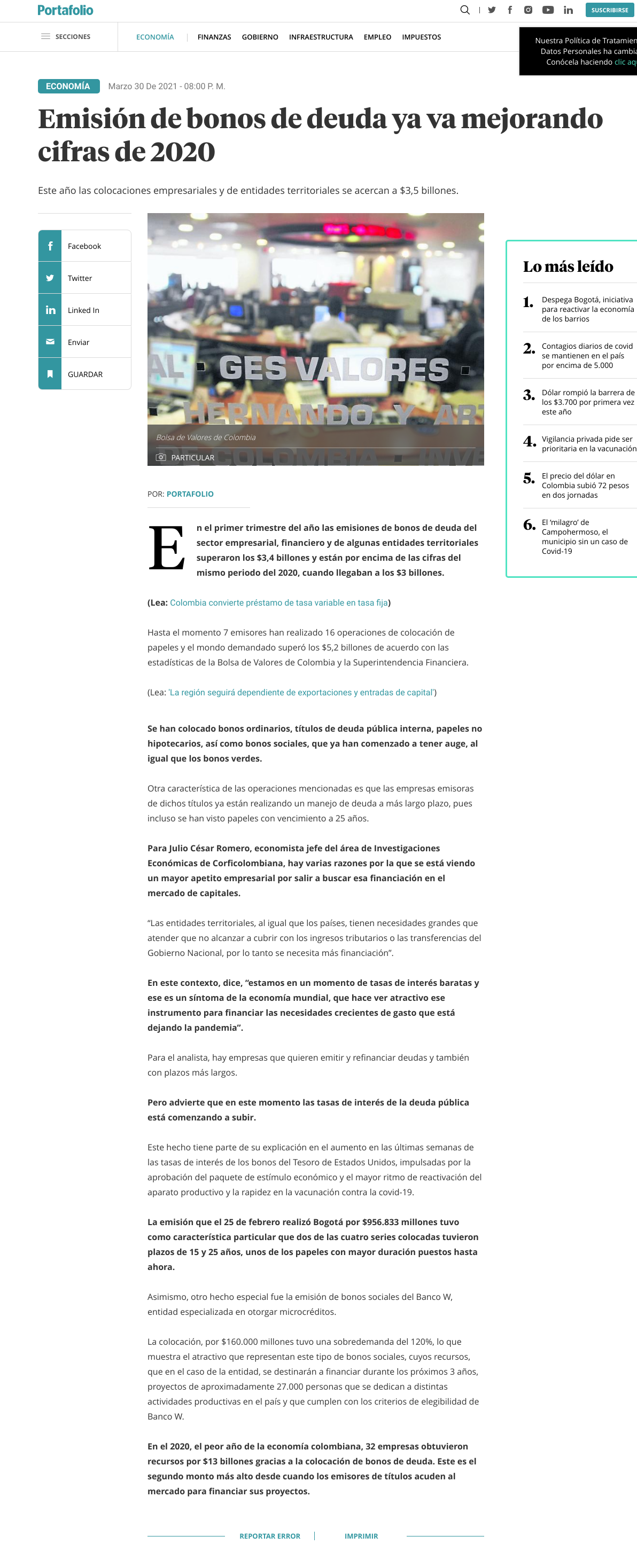 Emisión de bonos de deuda ya va mejorando cifras de 2020.